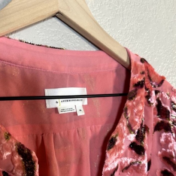 Anthropologie Lori Burnout Velvet Blouse Silk Blend Metallic Top NWOT Size XL - Picture 11 of 15
